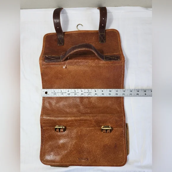 KomalC Elegant Tan Buffalo Leather Travel Dopp Kit Bag Unisex. - Picture 3 of 11